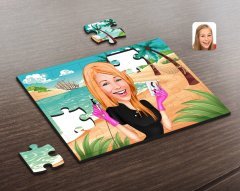 Kişiye Özel Kadın Güzellik Uzmanı Karikatürlü Ahşap Puzzle-3