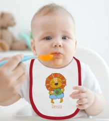 BK Kids Kişiye Özel İsimli Kırmızı Bebek Mama Önlüğü-23