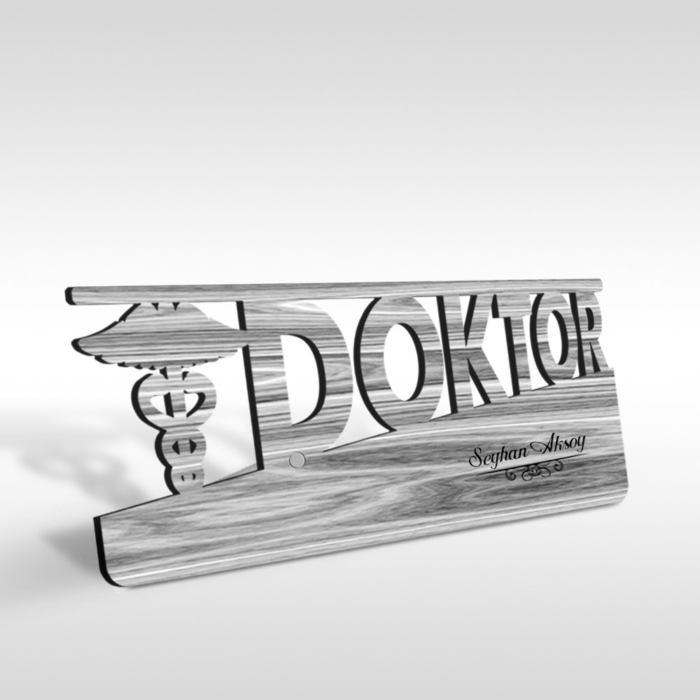 Kişiye Özel Mesleki Doktor Ahşap Masa İsimliği (Model E8)