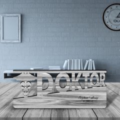 Kişiye Özel Mesleki Doktor Ahşap Masa İsimliği (Model E8)