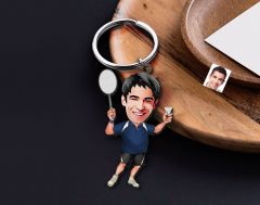 BK Gift Kişiye Özel Erkek Badminton Karikatürlü Ahşap Anahtarlık-1 Sevgiliye Hediye, Arkadaşa Hediye, Doğum Günü Hediyesi