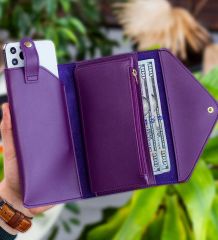 BK Gift Kişiye Özel İsimli Telefon ve Bozuk Para Bölmeli Zarf Model Mürdüm Kadın Cüzdanı, Sevgiliye Hediye, Anneye Hediye