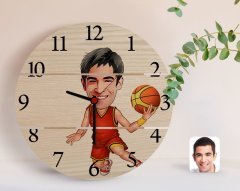 Kişiye Özel Erkek Basketbolcu Karikatürlü Otantik Ahşap Palet Saat-1