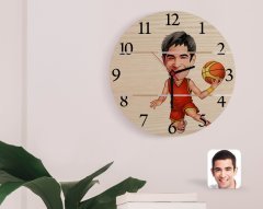 Kişiye Özel Erkek Basketbolcu Karikatürlü Otantik Ahşap Palet Saat-1
