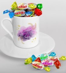 Kişiye Özel Sevgililer Günü Türk Kahvesi Fincanı ve Haribo Şeker Hediye Seti-121