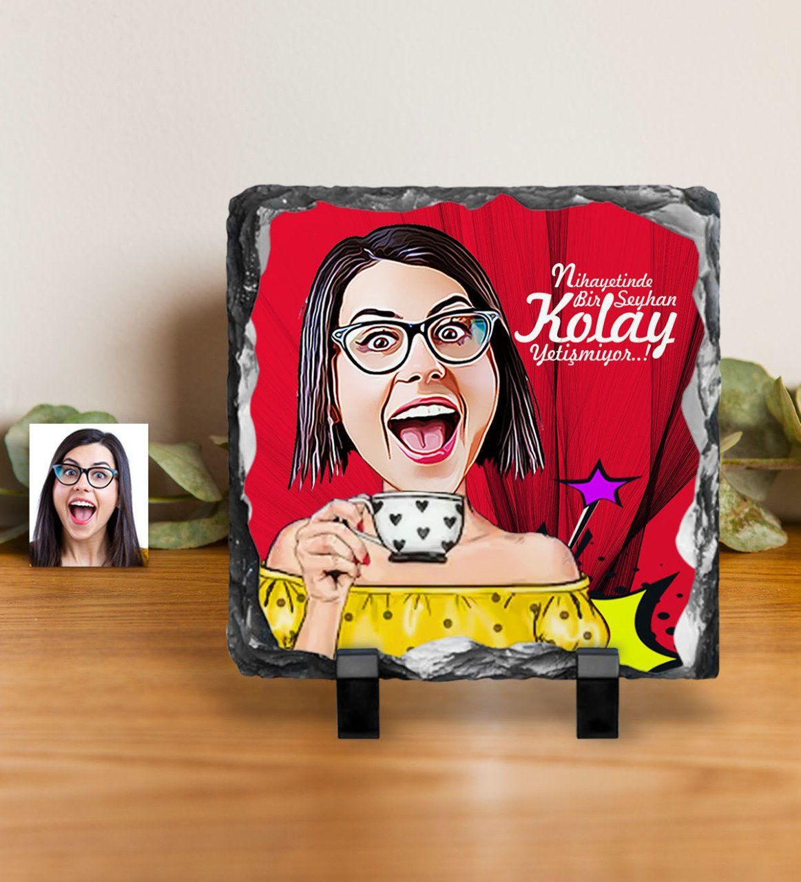 Kişiye Özel Bayan Karikatürlü Dekoratif Doğal Taş - 6