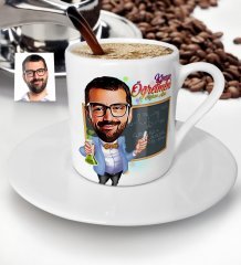 Kişiye Özel Bay Kimya Öğretmeni Karikatürlü Türk Kahvesi Fincanı - 1
