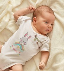 BK Kids Kişiye Özel İsimli Beyaz Bebek Body Zıbın ve Kız Bebek İğnesi Hediye Seti-16