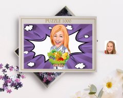 Kişiye Özel Kadın Diyetisyen Karikatürlü 1000 Parça Profesyonel Puzzle-1