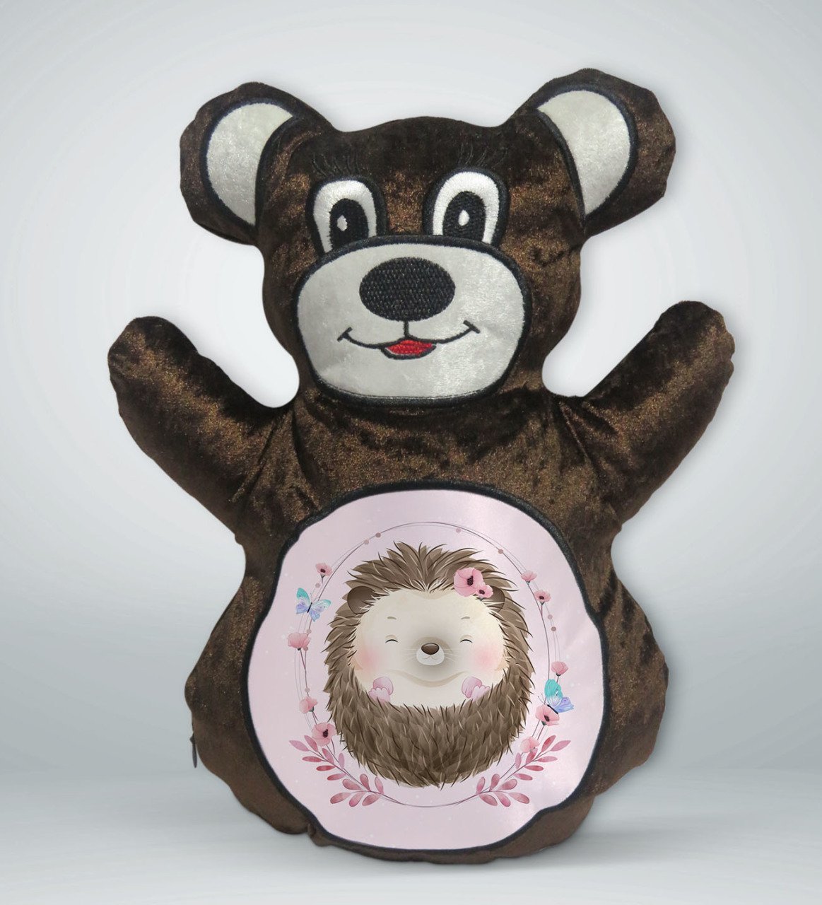 BK Gift Sevimli Kirpi Tasarımlı Kahverengi Ayıcık Yastık-2
