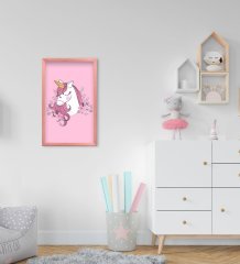 BK Home Unicorn Tasarımlı Dekoratif Pembe Ahşap Çerçeveli Çocuk Odası Tablo-3