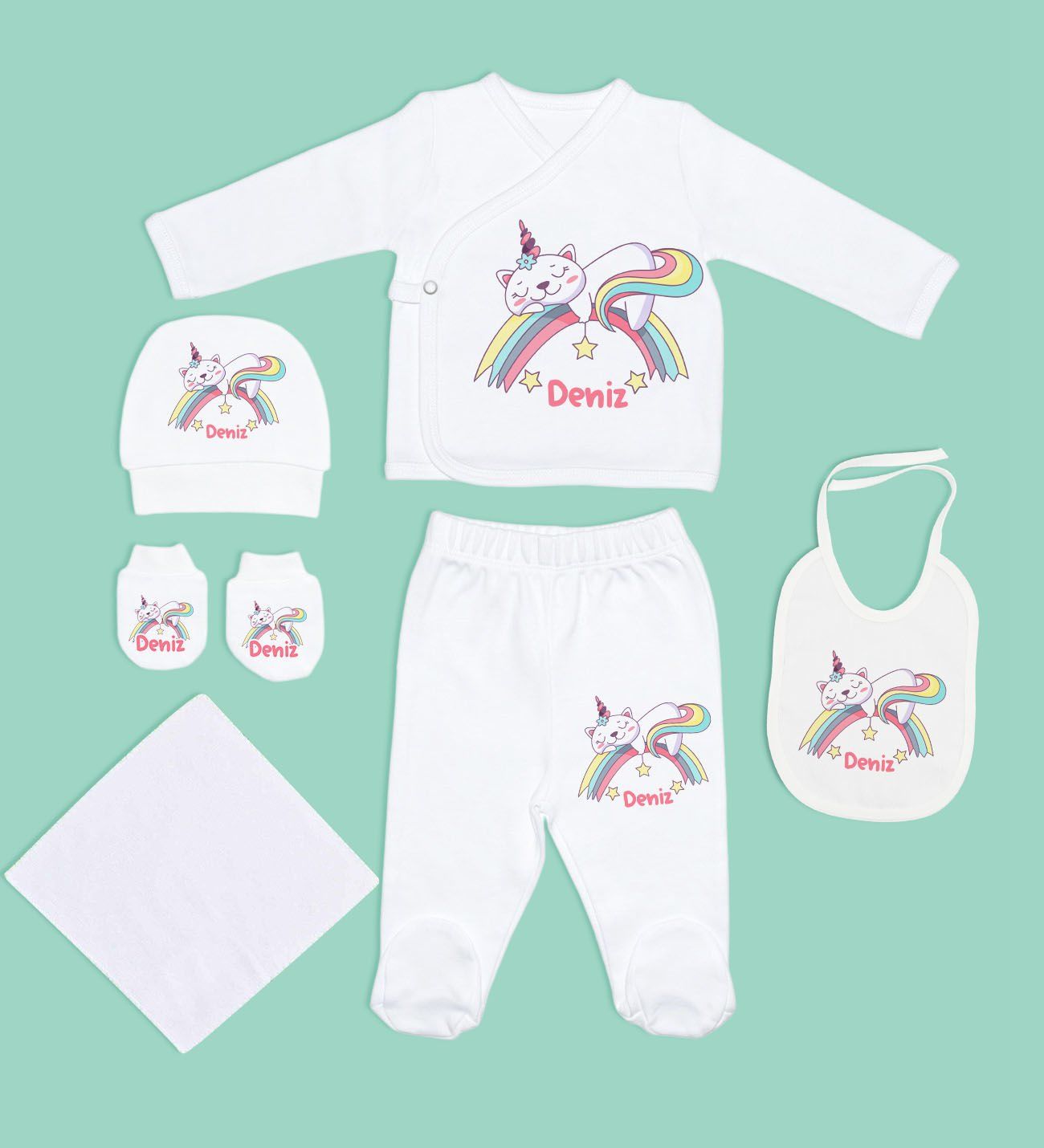 BK Kids Kişiye Özel Hastane Çıkışı, Bebek Kıyafeti, Yeni Doğan Bebek Hediyesi, 6 Parça Beyaz Bebek Elbise Giyim Seti-19