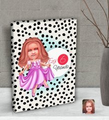 Kişiye Özel Kız Çocuk Yaş Karikatürlü Dekoratif Mini Kanvas Tablo 15x20cm-17
