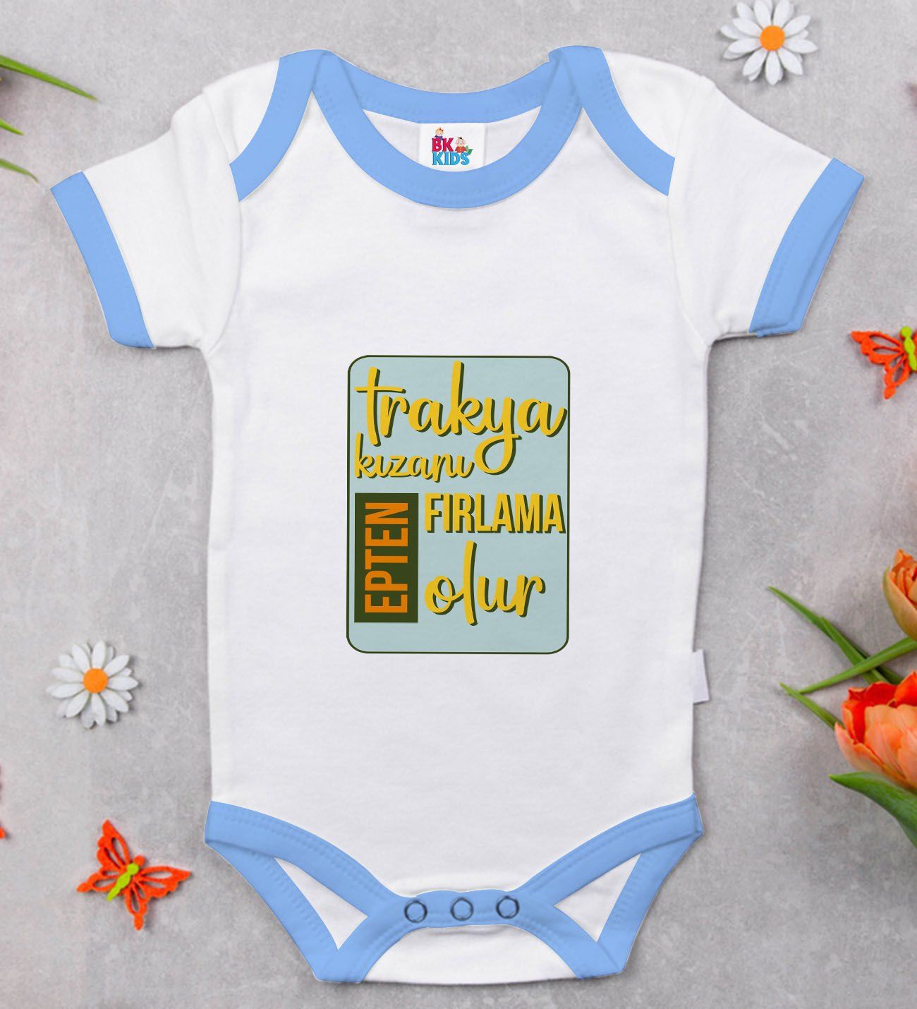 BK Kids Trakya Kızanı Tasarımlı Mavi Bebek Body Zıbın-3