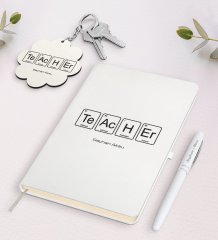 Kişiye Özel Öğretmen Beyaz Defter Kalem ve Anahtarlık Hediye Seti-3