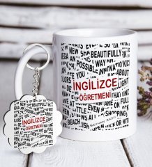 Kişiye Özel İngilizce Öğretmeni Beyaz Kupa ve Anahtarlık Hediye Seti-3