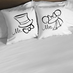 Kişiye Özel İkili Mr. & Mrs. Beyaz Yastık Kılıfı
