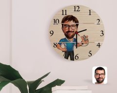 Kişiye Özel Erkek Antrenör Karikatürlü Otantik Ahşap Palet Saat-1