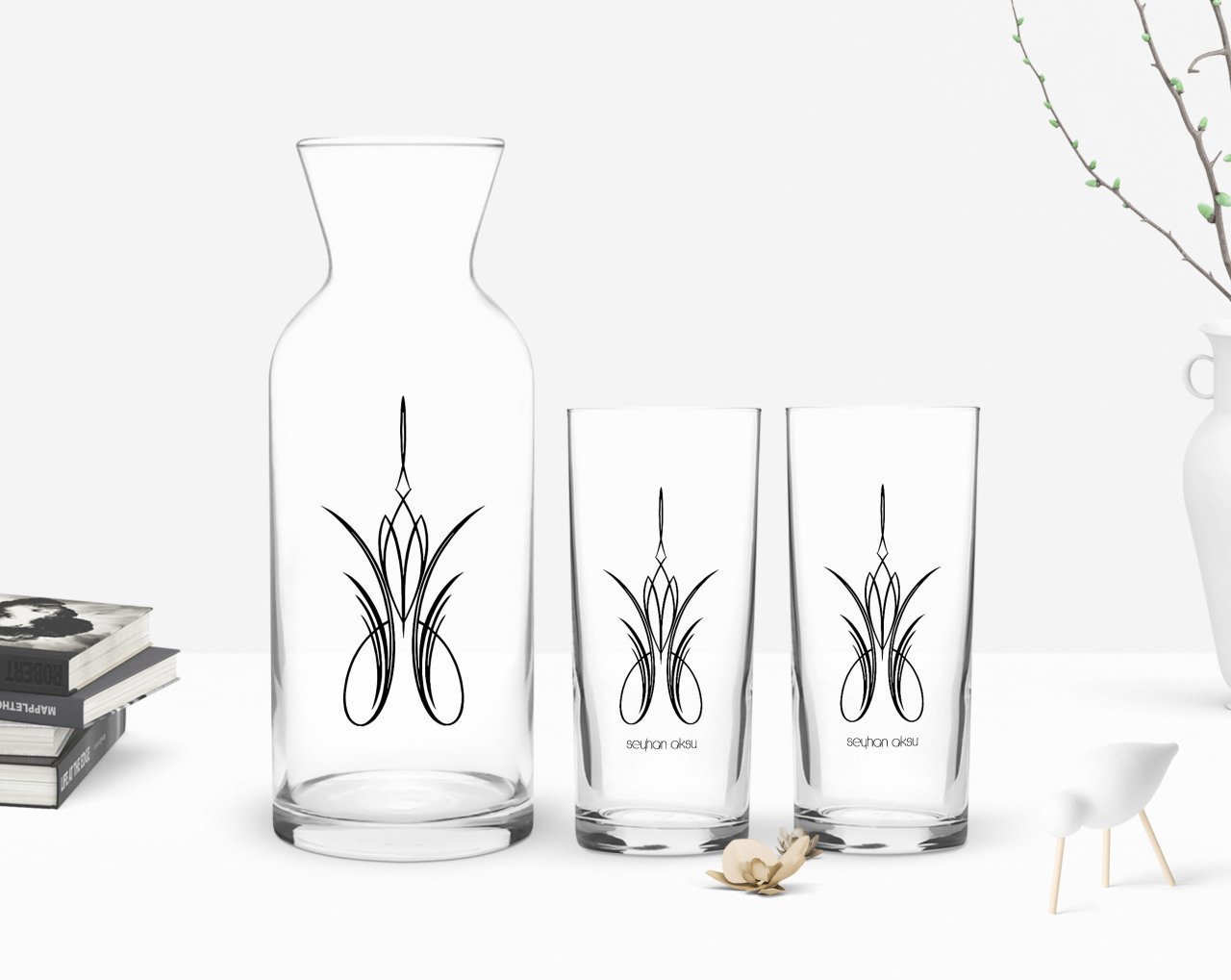 Kişiye Özel Renkli Baskılı İsimli İkili Rakı Bardağı ve Karaf Hediye Seti-117