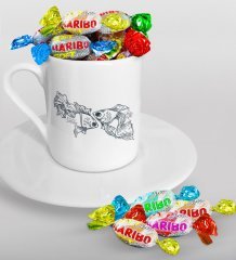 Kişiye Özel Sevgililer Günü Türk Kahvesi Fincanı ve Haribo Şeker Hediye Seti-120