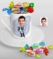 Kişiye Özel Bay Radyolojist Karikatürlü Türk Kahvesi Fincanı ve Haribo Şeker Hediye Seti-1