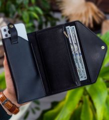 BK Gift Kişiye Özel İsimli Telefon ve Bozuk Para Bölmeli Zarf Model Siyah Kadın Cüzdanı, Sevgiliye Hediye, Anneye Hediye