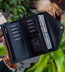 BK Gift Kişiye Özel İsimli Telefon ve Bozuk Para Bölmeli Zarf Model Siyah Kadın Cüzdanı, Sevgiliye Hediye, Anneye Hediye