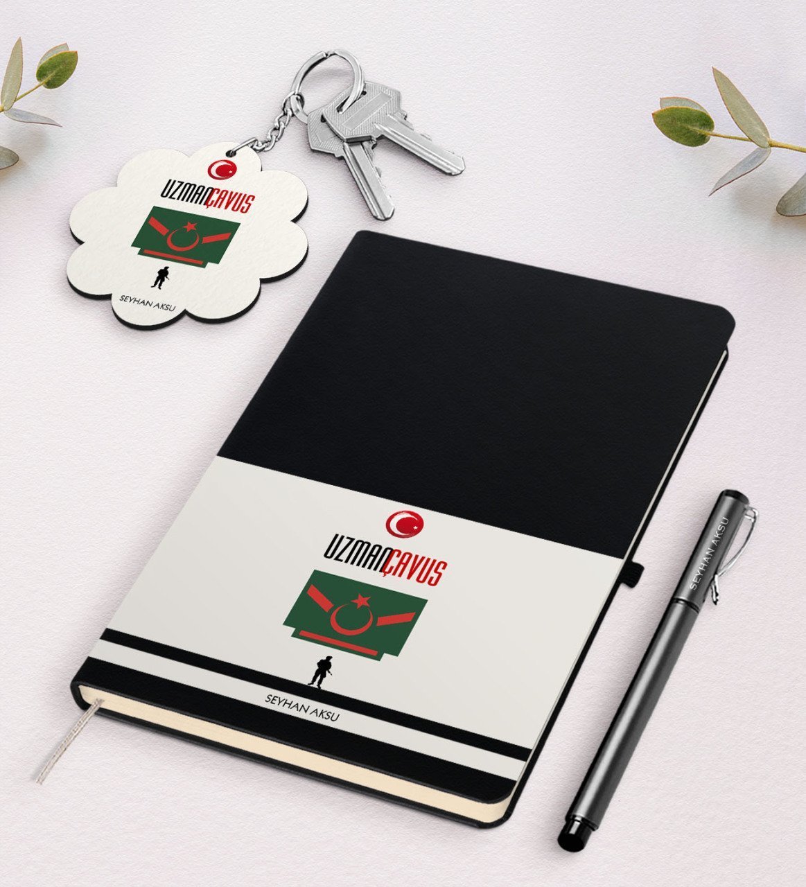 Kişiye Özel Uzman Çavuş Siyah Defter Kalem Ve Anahtarlık Hediye Seti