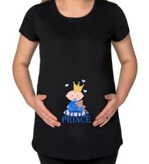 BK Gift Little Prince Tasarımlı Siyah Hamile Tişört-1, Hamile Giyim, Eşe Hediye