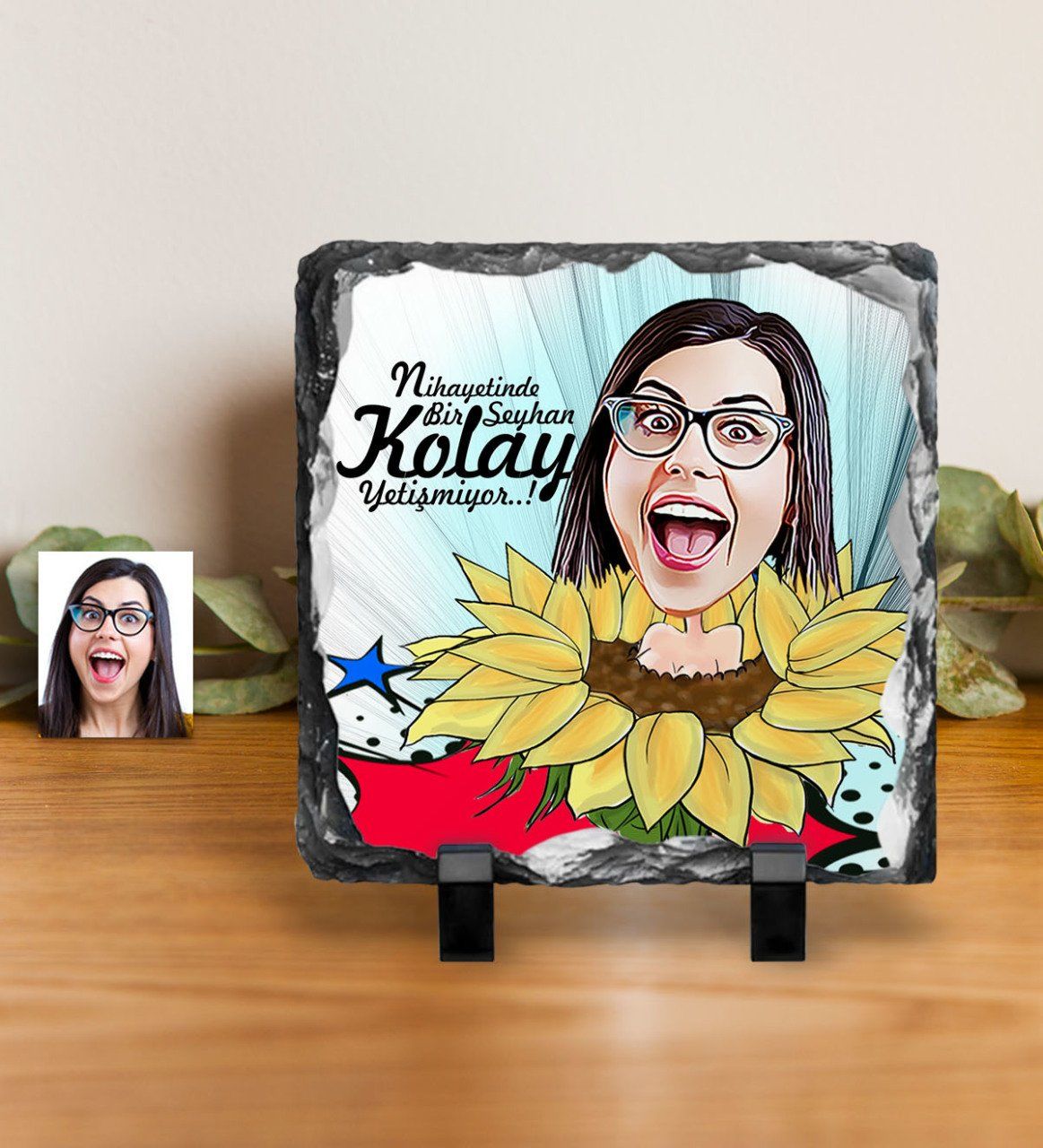 Kişiye Özel Bayan Karikatürlü Dekoratif Doğal Taş - 5