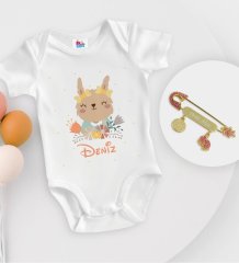 BK Kids Kişiye Özel İsimli Beyaz Bebek Body Zıbın ve Kız Bebek İğnesi Hediye Seti-14