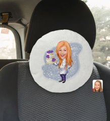 Kişiye Özel Kadın Chef Karikatürlü Yuvarlak Araç Koltuk Yastığı-2
