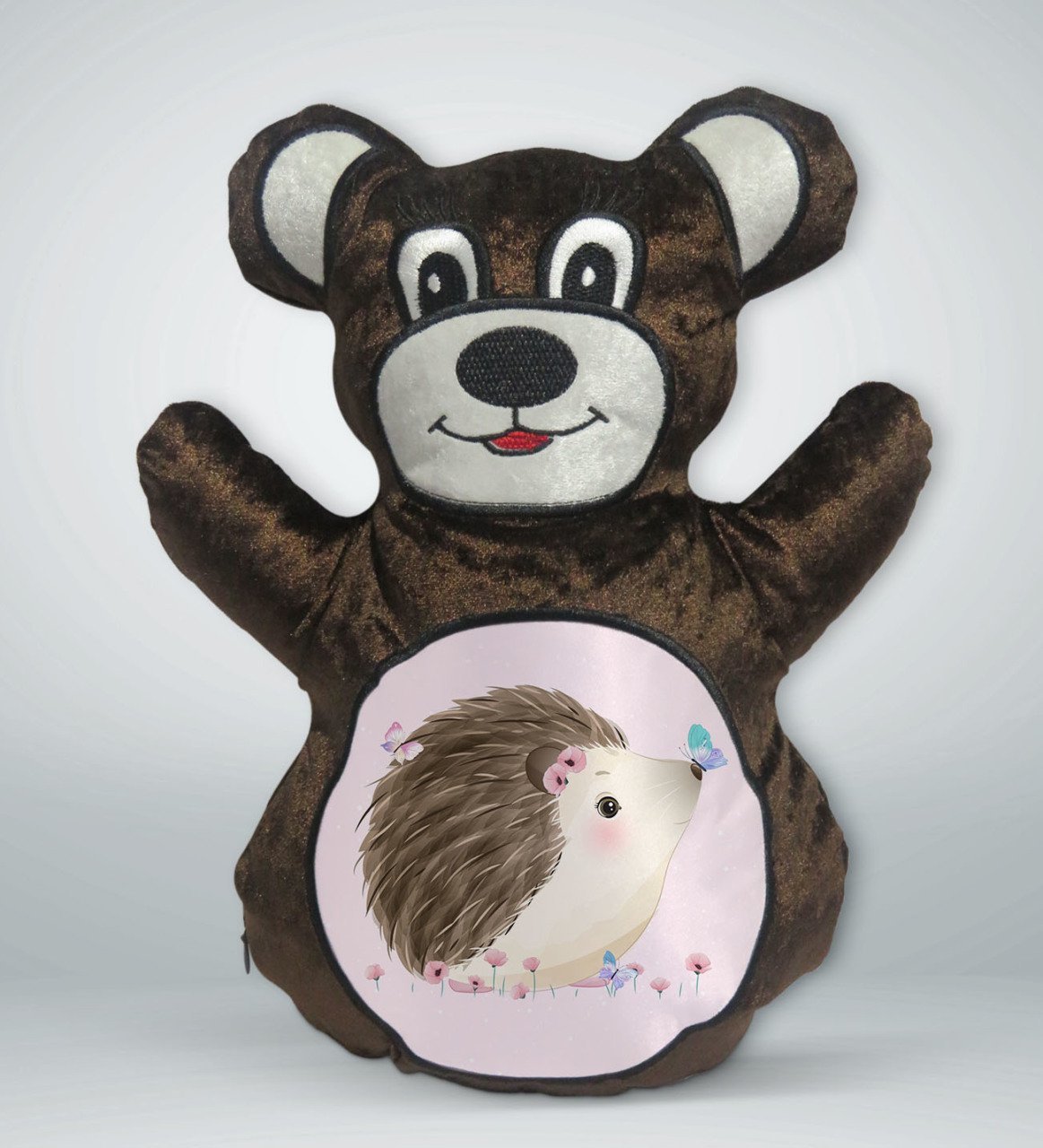 BK Gift Sevimli Kirpi Tasarımlı Kahverengi Ayıcık Yastık-1