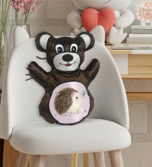 BK Gift Sevimli Kirpi Tasarımlı Kahverengi Ayıcık Yastık-1