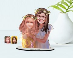 Kişiye Özel Kız Kardeşler Karikatürlü Ahşap Biblo Model-4