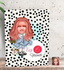 Kişiye Özel Kız Çocuk Yaş Karikatürlü Dekoratif Mini Kanvas Tablo 15x20cm-16