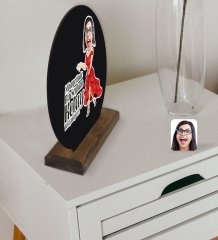 Kişiye Özel Kadın Nihayetinde Karikatürlü Yuvarlak Ahşap Biblo-1