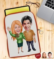Kişiye Özel Sevgililer Karikatürlü Taşınabilir Koruyucu Tablet Kılıfı & Organizer Çanta - Turuncu-110