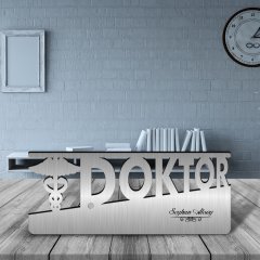 Kişiye Özel Mesleki Doktor Ahşap Masa İsimliği (Model E6)