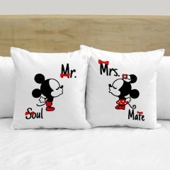 Kişiye Özel İkili Mickey & Minnie Beyaz Yastık Kılıfı