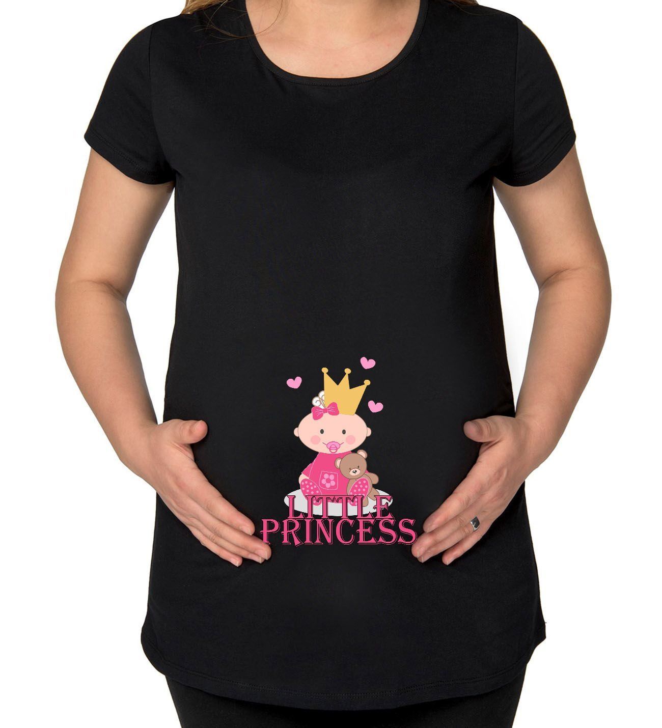 BK Gift Little Princess Tasarımlı Siyah Hamile Tişört-2, Hamile Giyim, Eşe Hediye
