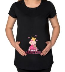 BK Gift Little Princess Tasarımlı Siyah Hamile Tişört-2, Hamile Giyim, Eşe Hediye