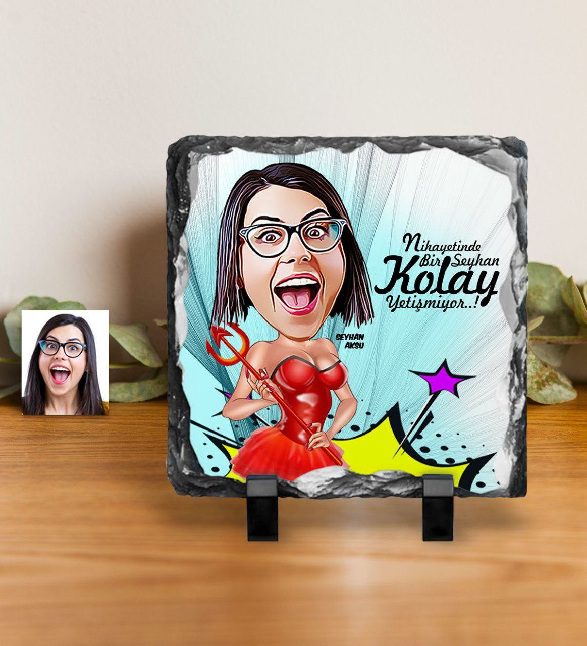 Kişiye Özel Bayan Karikatürlü Dekoratif Doğal Taş - 4