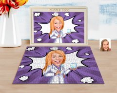 Kişiye Özel Kadın Diş Hekimi Karikatürlü 1000 Parça Profesyonel Puzzle-1