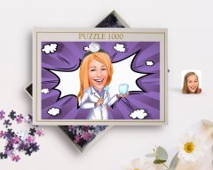 Kişiye Özel Kadın Diş Hekimi Karikatürlü 1000 Parça Profesyonel Puzzle-1