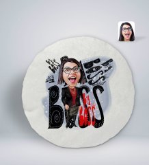Kişiye Özel Kadın Big Boss Karikatürlü Yuvarlak Araç Koltuk Yastığı-3