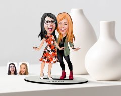 Kişiye Özel Kız Kardeşler Karikatürlü Ahşap Biblo Model-2