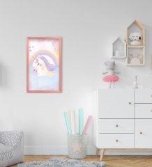 BK Home Unicorn Tasarımlı Dekoratif Pembe Ahşap Çerçeveli Çocuk Odası Tablo-1