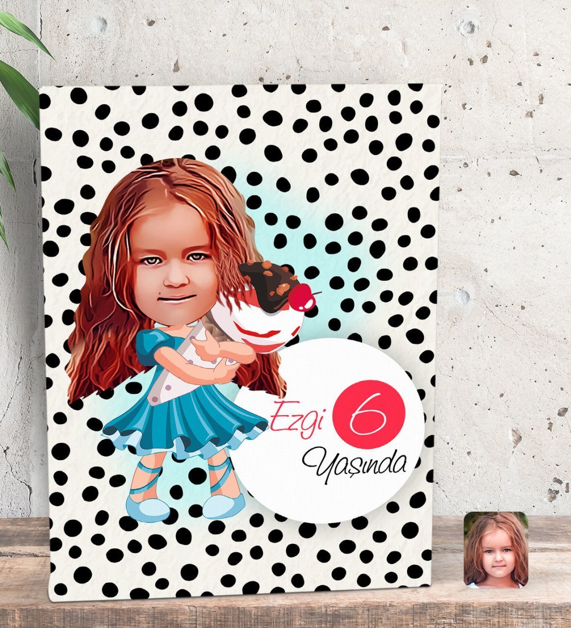 Kişiye Özel Kız Çocuk Yaş Karikatürlü Dekoratif Mini Kanvas Tablo 15x20cm-15