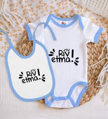 BK Kids Riv Riv Etma Tasarımlı Mavi Bebek Body Zıbın ve Mama Önlüğü Hediye Seti-1